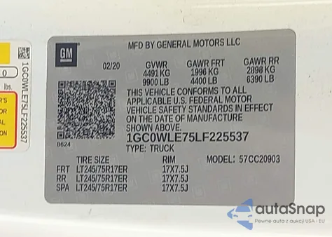 2020 Chevrolet Silverado 2500Hd 2Wd Long Bed Wt from USA, damaged, VIN 1GC0WLE75LF225537